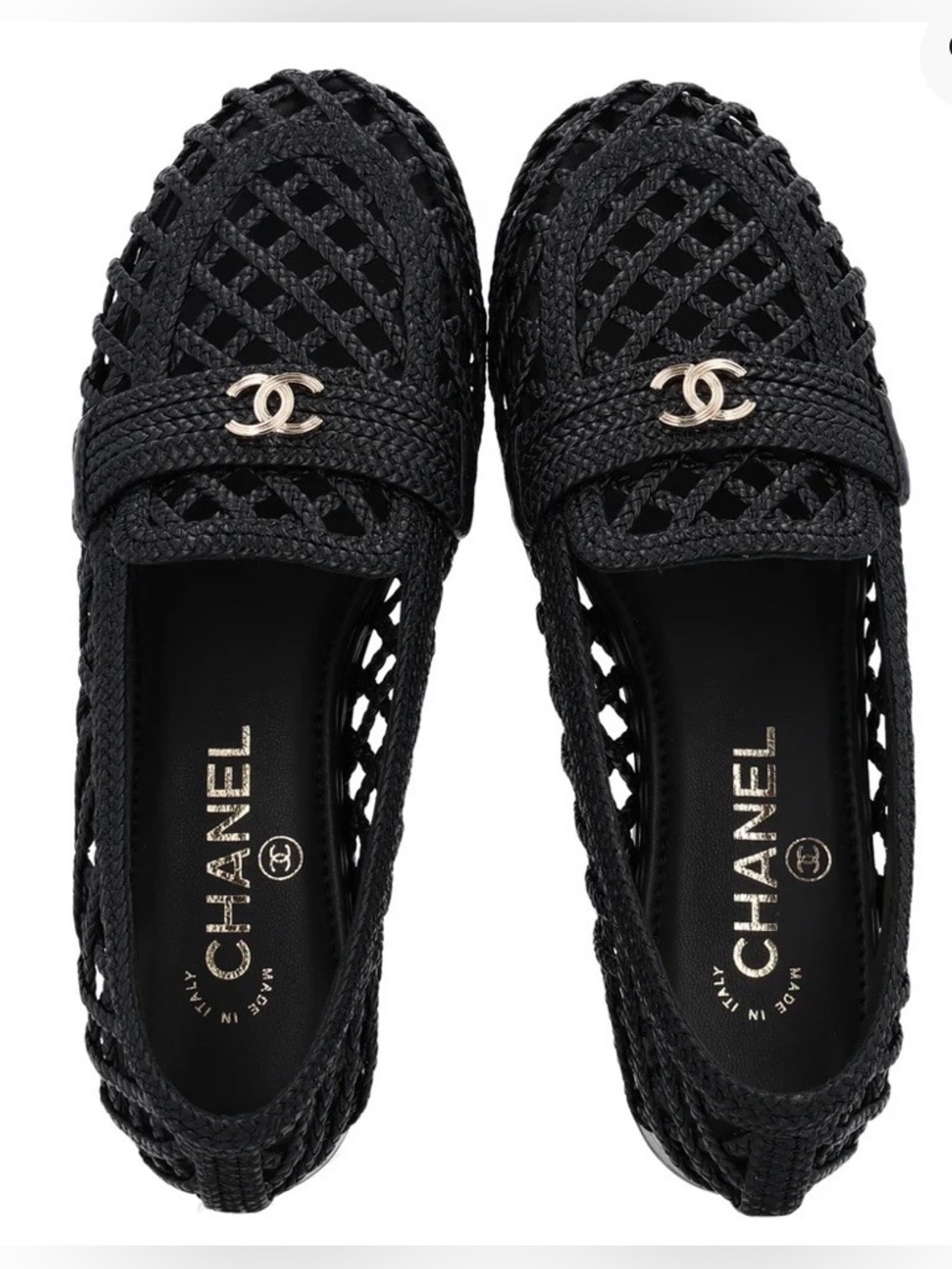 CHANEL Braided Lambskin CC Logo Black Loafers NWT